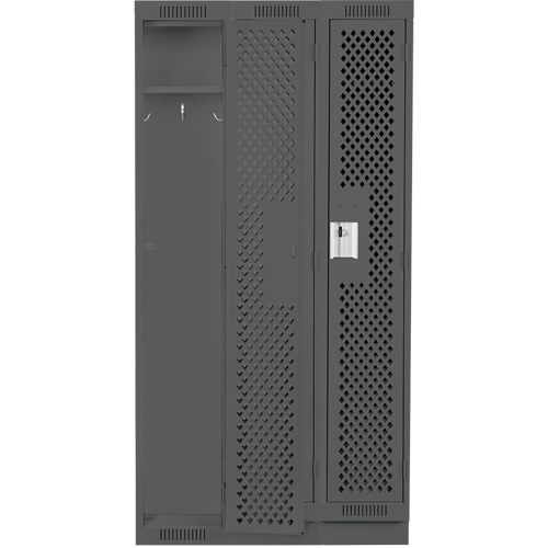 Clean Line Lockers, Bank of 3, 36" x 12" x 76", Steel, Charcoal, Rivet (Assembled), Perforated Distribution Élite MP