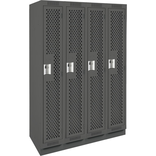 Clean Line Lockers, Bank of 4, 48" x 12" x 76", Steel, Charcoal, Rivet (Assembled), Perforated Distribution Élite MP