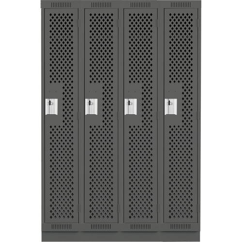 Clean Line Lockers, Bank of 4, 48" x 12" x 76", Steel, Charcoal, Rivet (Assembled), Perforated Distribution Élite MP