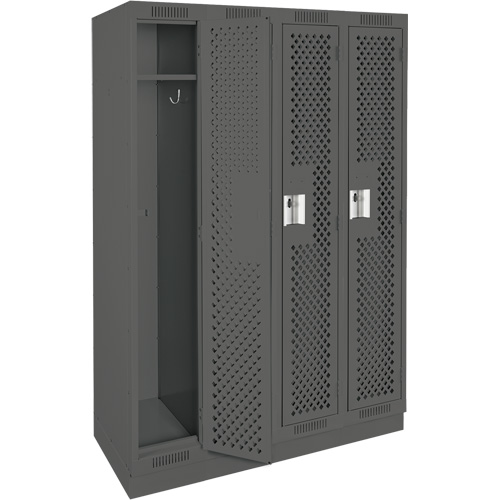 Clean Line Lockers, Bank of 4, 48" x 12" x 76", Steel, Charcoal, Rivet (Assembled), Perforated Distribution Élite MP