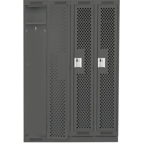 Clean Line Lockers, Bank of 4, 48" x 12" x 76", Steel, Charcoal, Rivet (Assembled), Perforated Distribution Élite MP