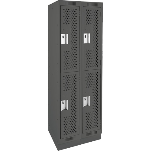 Clean Line Lockers, 2 -tier, Bank of 2, 24" x 15" x 76", Steel, Charcoal, Rivet (Assembled), Perforated Distribution Élite MP