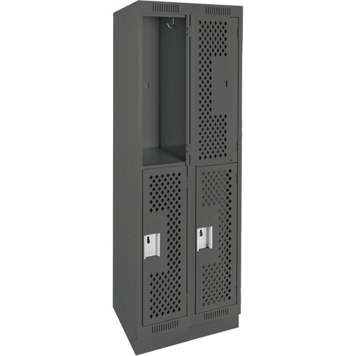Clean Line Lockers, 2 -tier, Bank of 2, 24" x 15" x 76", Steel, Charcoal, Rivet (Assembled), Perforated Distribution Élite MP