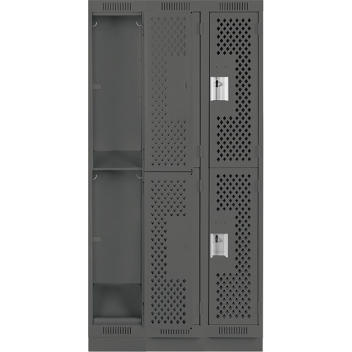Clean Line Lockers, 2 -tier, Bank of 3, 36" x 15" x 76", Steel, Charcoal, Rivet (Assembled), Perforated Distribution Élite MP