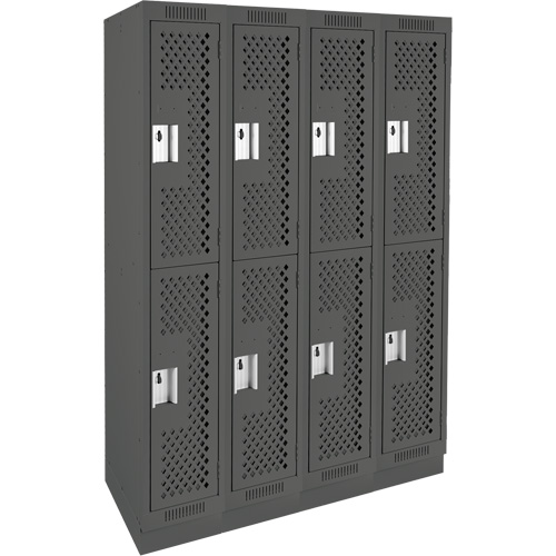Clean Line Lockers, 2 -tier, Bank of 4, 48" x 15" x 76", Steel, Charcoal, Rivet (Assembled), Perforated Distribution Élite MP