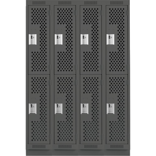 Clean Line Lockers, 2 -tier, Bank of 4, 48" x 15" x 76", Steel, Charcoal, Rivet (Assembled), Perforated Distribution Élite MP