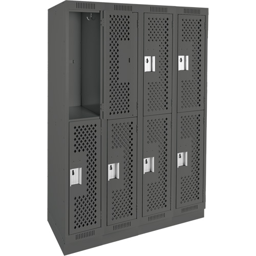Clean Line Lockers, 2 -tier, Bank of 4, 48" x 15" x 76", Steel, Charcoal, Rivet (Assembled), Perforated Distribution Élite MP