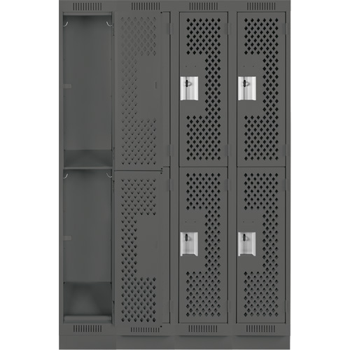 Clean Line Lockers, 2 -tier, Bank of 4, 48" x 15" x 76", Steel, Charcoal, Rivet (Assembled), Perforated Distribution Élite MP