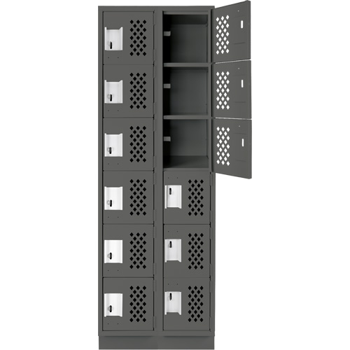 Assembled Lockerettes Clean Line Perforated Economy Lockers, 6 -tier, Bank of 2, 18" x 72" x 12", Steel Distribution Élite MP