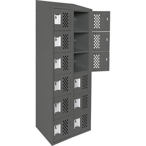 Assembled Lockerettes Clean Line Perforated Economy Lockers, 6 -tier, Bank of 2, 18" x 72" x 12", Steel Distribution Élite MP