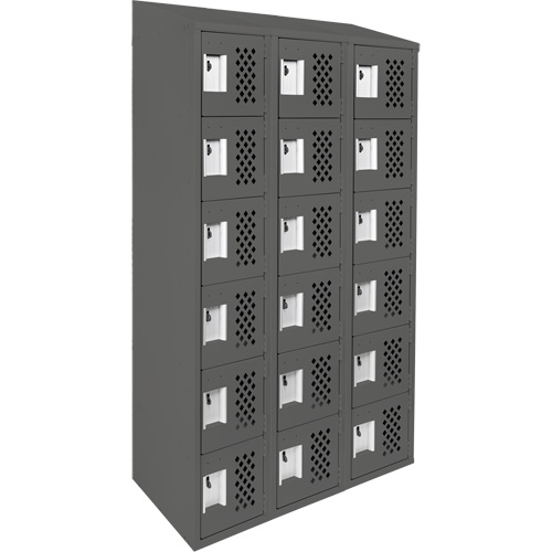 Assembled Lockerettes Clean Line Perforated Economy Lockers, 6 -tier, Bank of 3, 18" x 72" x 12", Steel Distribution Élite MP