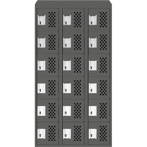 Assembled Lockerettes Clean Line Perforated Economy Lockers, 6 -tier, Bank of 3, 18" x 72" x 12", Steel Distribution Élite MP