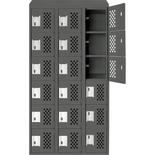 Assembled Lockerettes Clean Line Perforated Economy Lockers, 6 -tier, Bank of 3, 18" x 72" x 12", Steel Distribution Élite MP