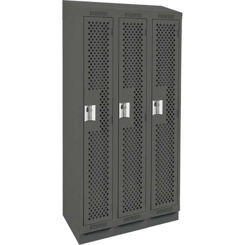 Clean Line Lockers, Bank of 3, 36" x 18" x 82", Steel, Charcoal, Rivet (Assembled), Perforated Distribution Élite MP