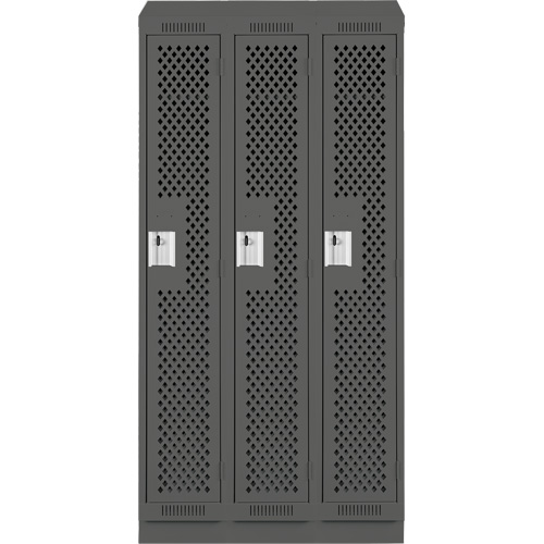 Clean Line Lockers, Bank of 3, 36" x 18" x 82", Steel, Charcoal, Rivet (Assembled), Perforated Distribution Élite MP