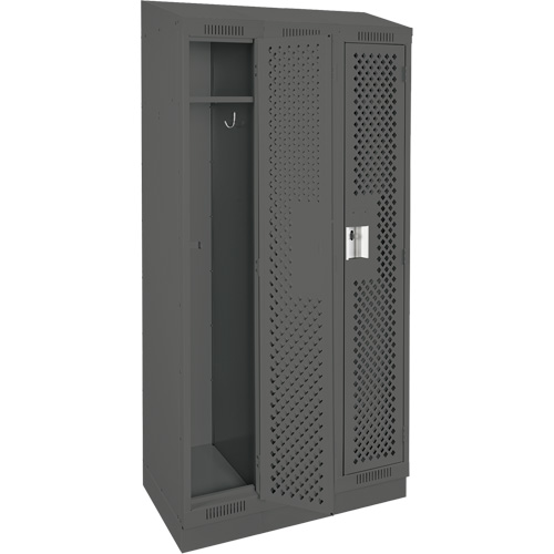 Clean Line Lockers, Bank of 3, 36" x 18" x 82", Steel, Charcoal, Rivet (Assembled), Perforated Distribution Élite MP