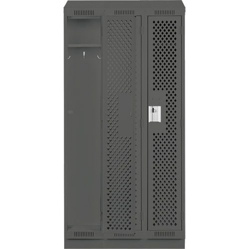 Clean Line Lockers, Bank of 3, 36" x 18" x 82", Steel, Charcoal, Rivet (Assembled), Perforated Distribution Élite MP