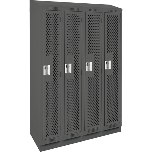 Clean Line Lockers, Bank of 4, 48" x 18" x 82", Steel, Charcoal, Rivet (Assembled), Perforated Distribution Élite MP
