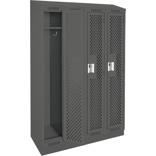 Clean Line Lockers, Bank of 4, 48" x 18" x 82", Steel, Charcoal, Rivet (Assembled), Perforated Distribution Élite MP