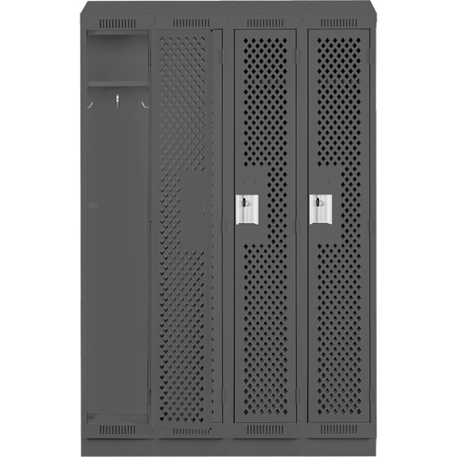 Clean Line Lockers, Bank of 4, 48" x 18" x 82", Steel, Charcoal, Rivet (Assembled), Perforated Distribution Élite MP