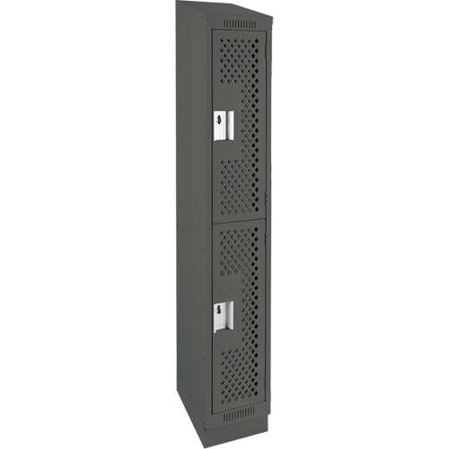 Clean Line Lockers, 2 -tier, 12" x 15" x 82", Steel, Charcoal, Rivet (Assembled), Perforated Distribution Élite MP
