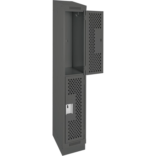 Clean Line Lockers, 2 -tier, 12" x 15" x 82", Steel, Charcoal, Rivet (Assembled), Perforated Distribution Élite MP