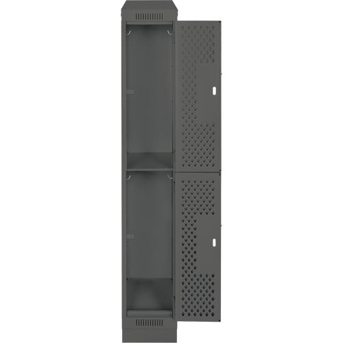 Clean Line Lockers, 2 -tier, 12" x 15" x 82", Steel, Charcoal, Rivet (Assembled), Perforated Distribution Élite MP