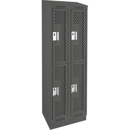 Clean Line Lockers, 2 -tier, Bank of 2, 24" x 15" x 82", Steel, Charcoal, Rivet (Assembled), Perforated Distribution Élite MP