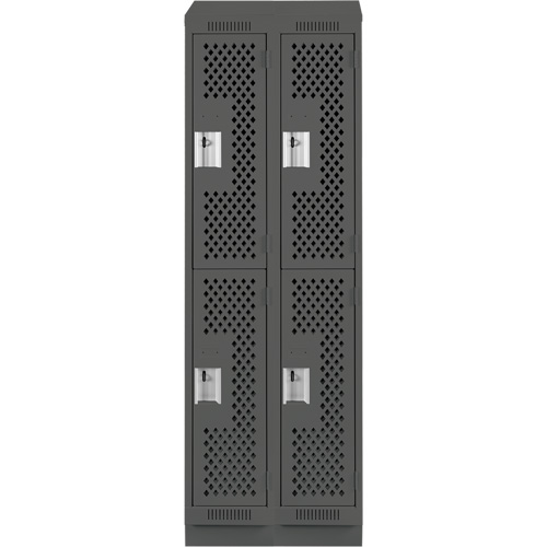 Clean Line Lockers, 2 -tier, Bank of 2, 24" x 15" x 82", Steel, Charcoal, Rivet (Assembled), Perforated Distribution Élite MP