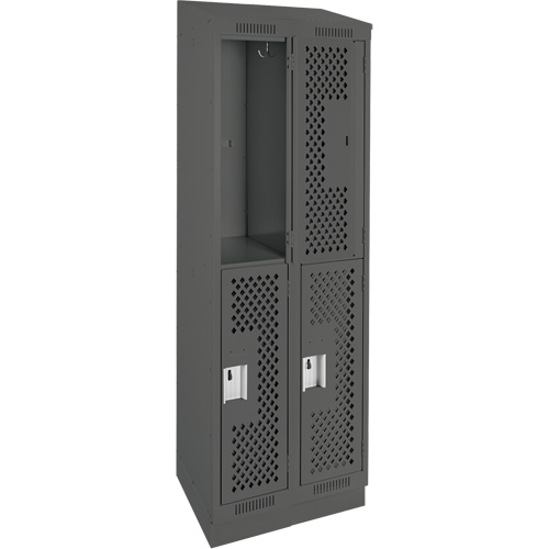 Clean Line Lockers, 2 -tier, Bank of 2, 24" x 15" x 82", Steel, Charcoal, Rivet (Assembled), Perforated Distribution Élite MP