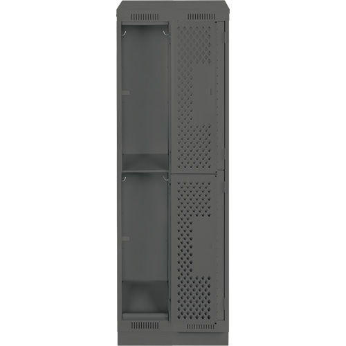 Clean Line Lockers, 2 -tier, Bank of 2, 24" x 15" x 82", Steel, Charcoal, Rivet (Assembled), Perforated Distribution Élite MP