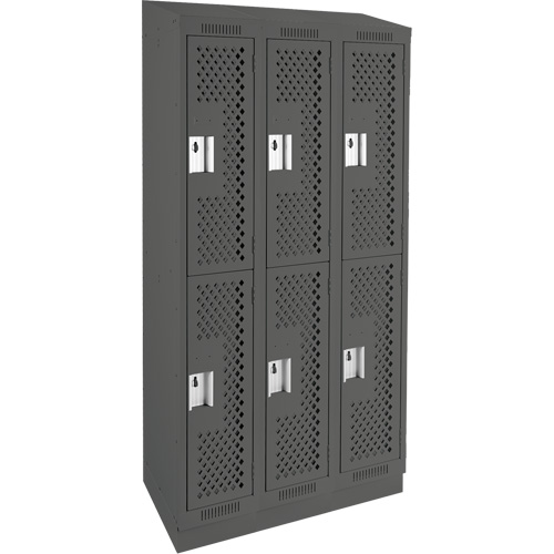 Clean Line Lockers, 2 -tier, Bank of 3, 36" x 15" x 82", Steel, Charcoal, Rivet (Assembled), Perforated Distribution Élite MP