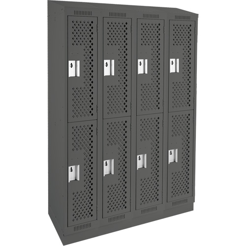 Clean Line Lockers, 2 -tier, Bank of 4, 48" x 15" x 82", Steel, Charcoal, Rivet (Assembled), Perforated Distribution Élite MP