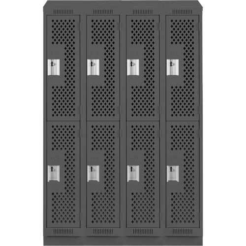 Clean Line Lockers, 2 -tier, Bank of 4, 48" x 15" x 82", Steel, Charcoal, Rivet (Assembled), Perforated Distribution Élite MP