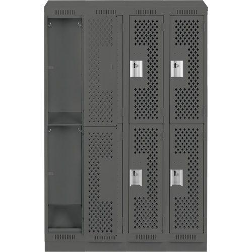 Clean Line Lockers, 2 -tier, Bank of 4, 48" x 15" x 82", Steel, Charcoal, Rivet (Assembled), Perforated Distribution Élite MP