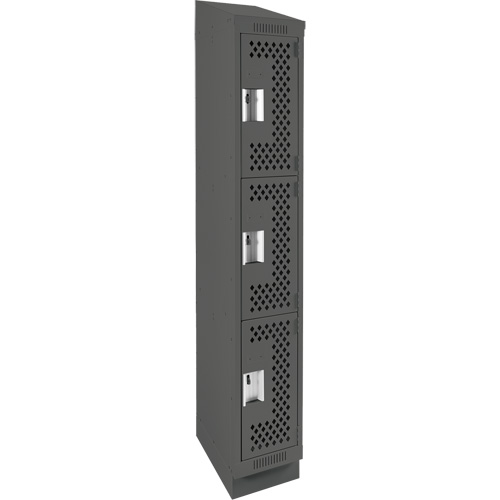 Clean Line Lockers, 3 -tier, 12" x 18" x 82", Steel, Charcoal, Rivet (Assembled), Perforated Distribution Élite MP