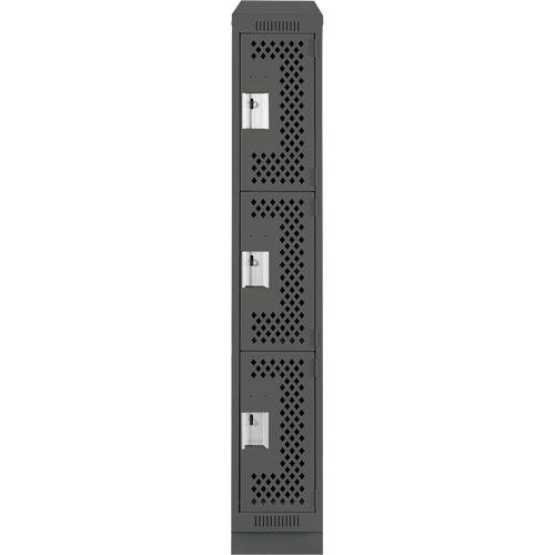 Clean Line Lockers, 3 -tier, 12" x 18" x 82", Steel, Charcoal, Rivet (Assembled), Perforated Distribution Élite MP