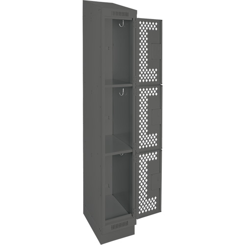 Clean Line Lockers, 3 -tier, 12" x 18" x 82", Steel, Charcoal, Rivet (Assembled), Perforated Distribution Élite MP