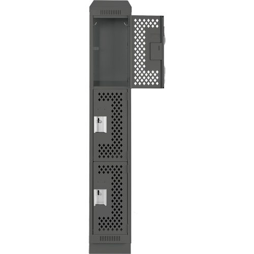 Clean Line Lockers, 3 -tier, 12" x 18" x 82", Steel, Charcoal, Rivet (Assembled), Perforated Distribution Élite MP