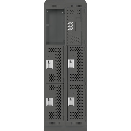 Casiers Clean Line, 3 niveaux, Bloc de 2, 24" x 18" x 82", Acier, Charbon, Rivet (assembl&eacute;), Perfor&eacute; Distribution Élite MP