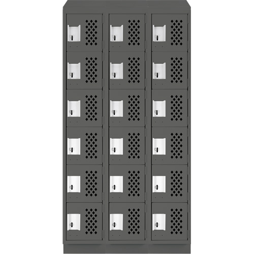 Assembled Lockerettes Clean Line Perforated Economy Lockers, 6 -tier, Bank of 3, 18" x 72" x 12", Steel Distribution Élite MP