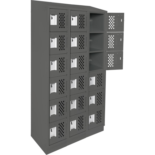 Assembled Lockerettes Clean Line Perforated Economy Lockers, 6 -tier, Bank of 3, 18" x 72" x 12", Steel Distribution Élite MP