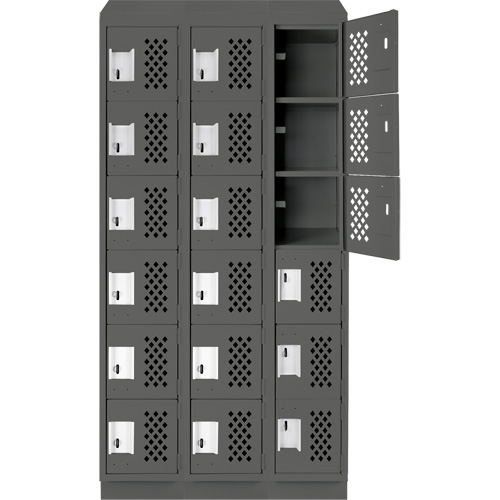 Assembled Lockerettes Clean Line Perforated Economy Lockers, 6 -tier, Bank of 3, 18" x 72" x 12", Steel Distribution Élite MP