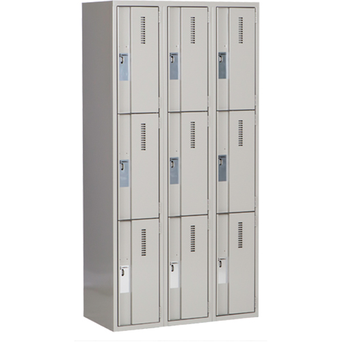 Concorde Heavy-Duty Lockers, 3 -tier, Bank of 3, 36" x 18" x 72", Steel, Grey, Welded (Assembled) Distribution Élite MP