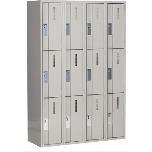 Concorde Heavy-Duty Lockers, 3 -tier, Bank of 4, 48" x 18" x 72", Steel, Grey, Welded (Assembled) Distribution Élite MP