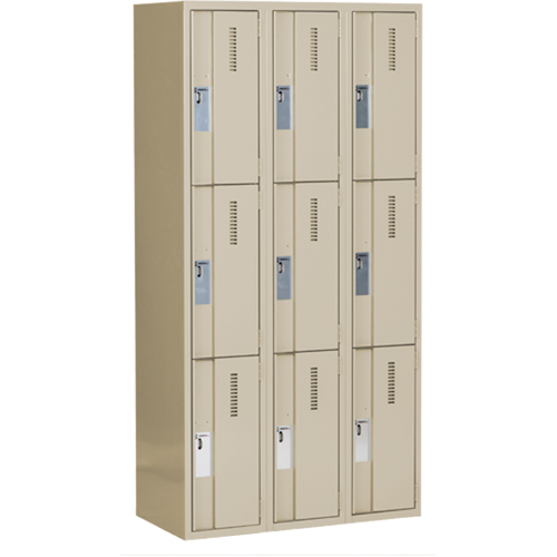 Concorde Heavy-Duty Lockers, 3 -tier, Bank of 3, 36" x 18" x 72", Steel, Beige, Welded (Assembled) Distribution Élite MP