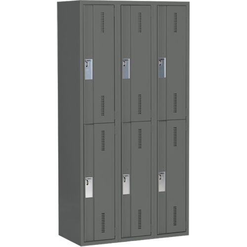 Concorde Heavy-Duty Lockers, 2 -tier, Bank of 3, 36" x 18" x 72", Steel, Charcoal, Welded (Assembled) Distribution Élite MP