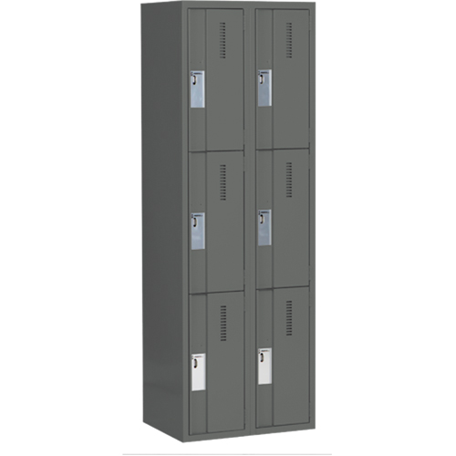 Concorde Heavy-Duty Lockers, 3 -tier, Bank of 2, 24" x 18" x 72", Steel, Charcoal, Welded (Assembled) Distribution Élite MP