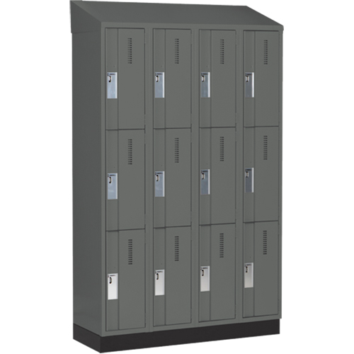Concorde Heavy-Duty Lockers, 3 -tier, Bank of 4, 48" x 18" x 82", Steel, Charcoal, Welded (Assembled) Distribution Élite MP