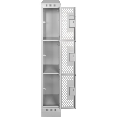 Clean Line Lockers, 3 -tier, 12" x 12" x 72", Steel, Grey, Rivet (Assembled), Perforated Distribution Élite MP